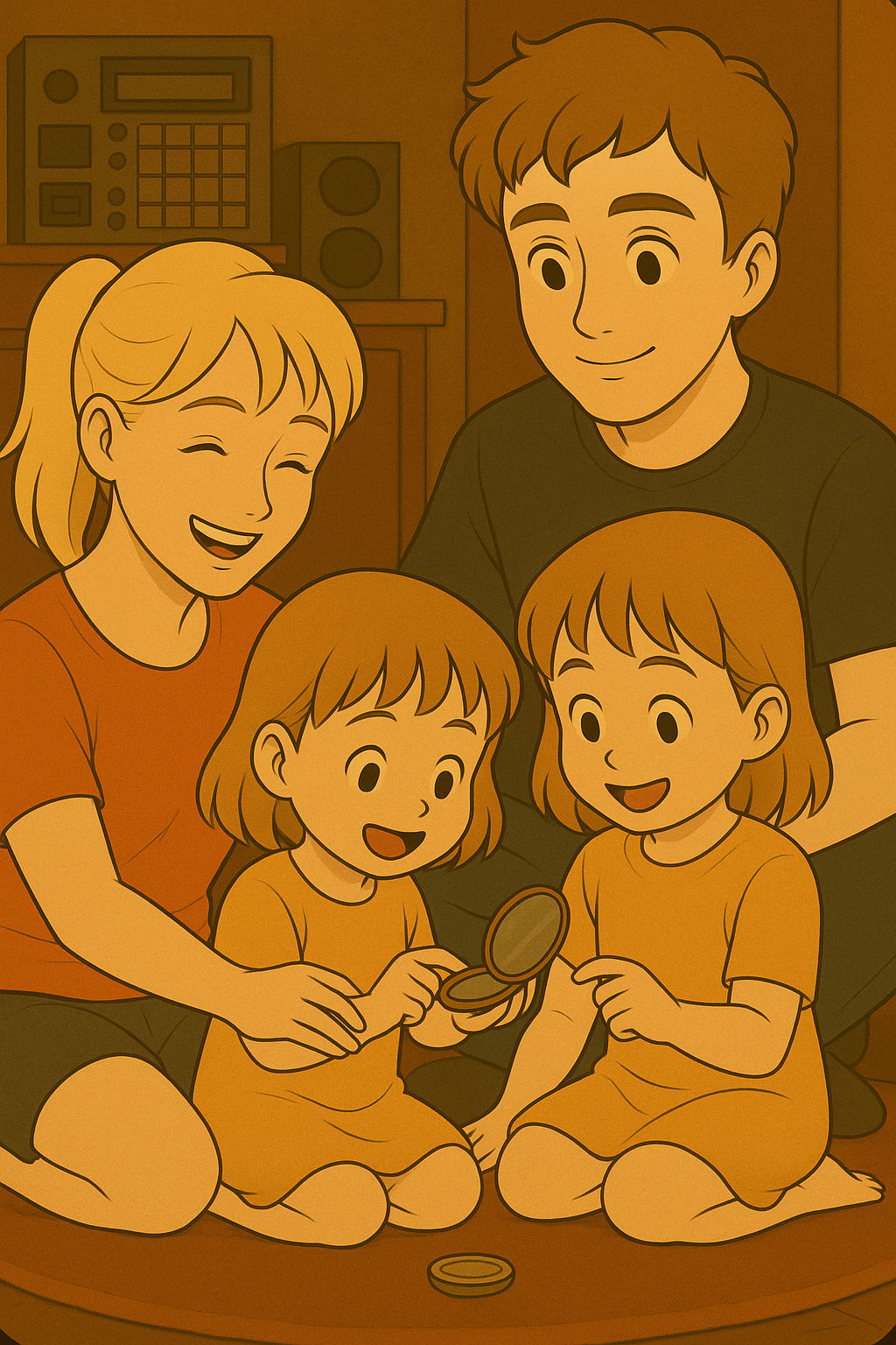 cartoon rendition of bobby the dev and his family